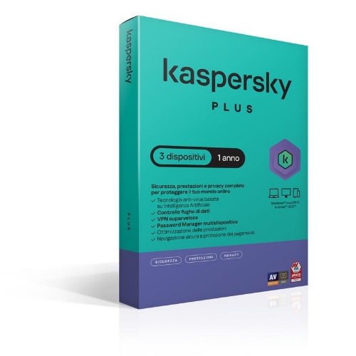 foto del prodotto kaspersky plus 3dev 1y superslim box