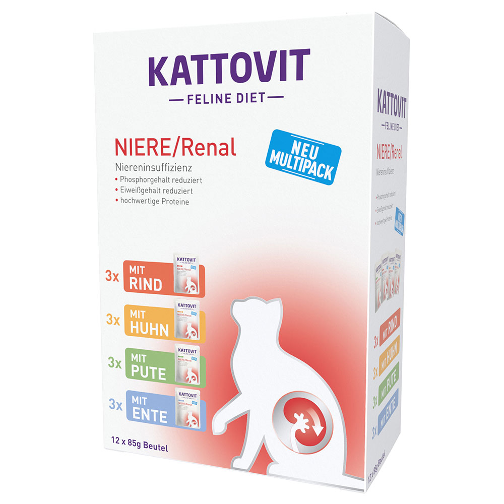 foto del prodotto kattovit renal buste 12 x 85 g alimento umido per gatti mix pollo, tacchino, manzo, anatra