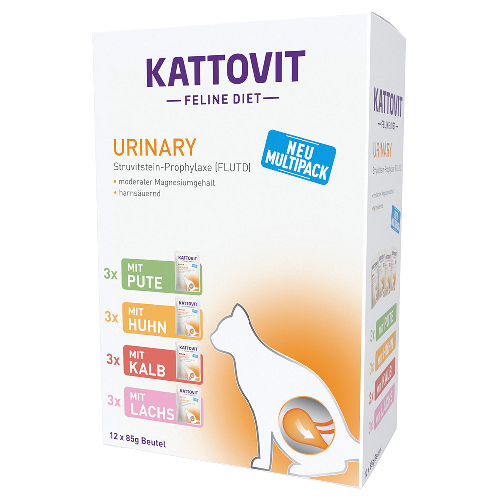 foto del prodotto kattovit urinary buste 12 x 85 g alimento umido assortito per gatti mix pollo, tacchino, vitello, salmone