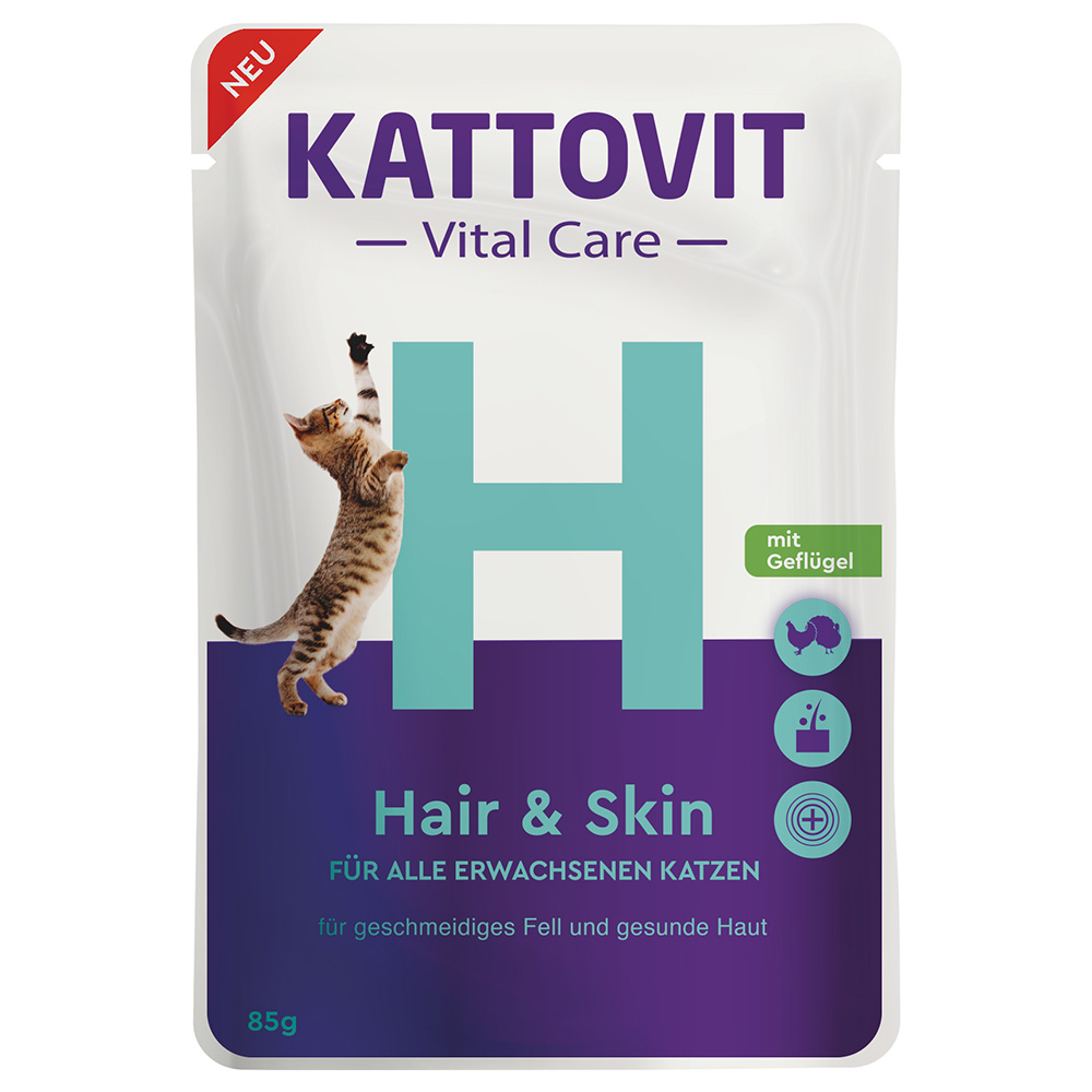 foto del prodotto kattovit vital care hair skin buste con pollame alimento umido per gatti - set 24 x 85 g