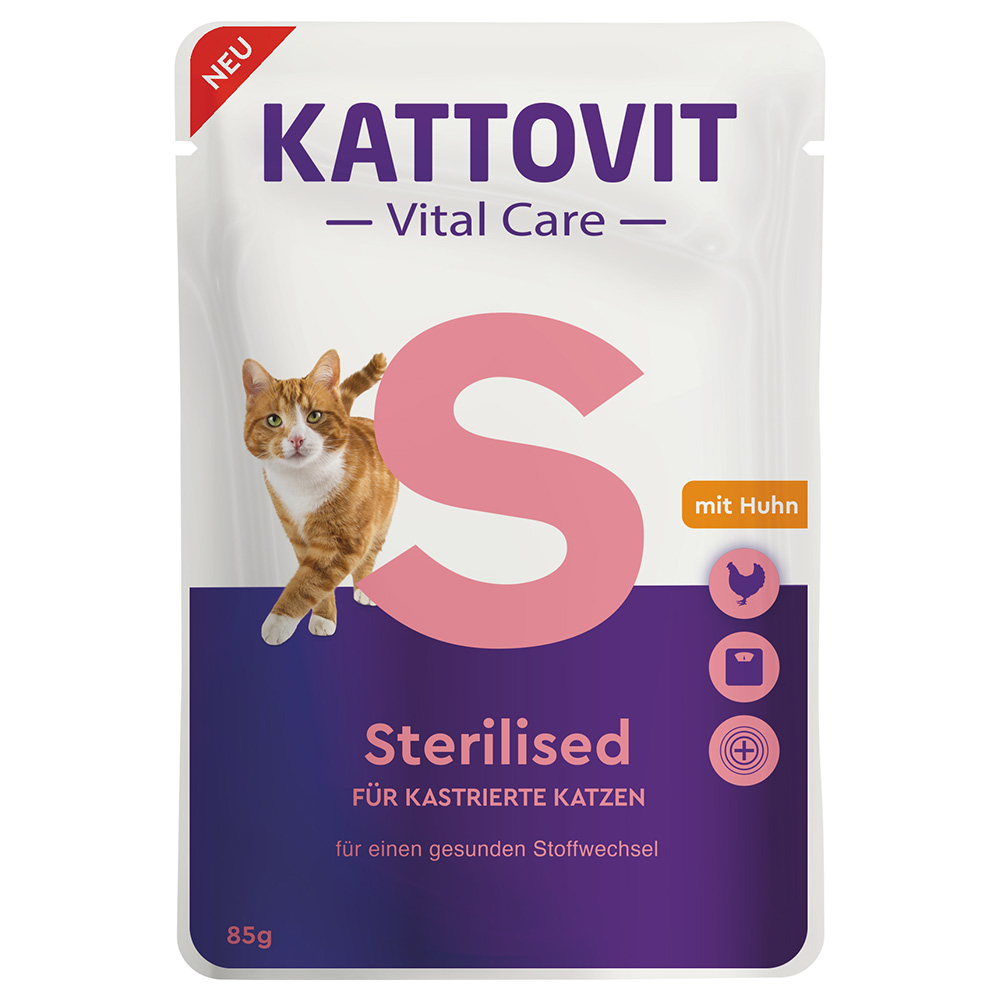foto del prodotto kattovit vital care sterilised buste con pollo alimento umido per gatti - set %: 24 x 85 g