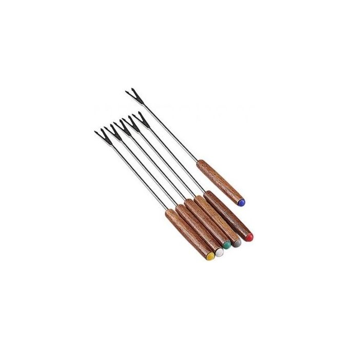 foto del prodotto kaufgut kau560362 confezione 6 forchette fonduta in legno scuro stainless steel