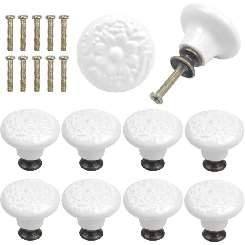 foto del prodotto kcvv 10 pezzi maniglie per porte e cassetti in ceramica vintage, manopole per cassetti rotonde da 34 mm, manopole per mobili, manopole per porte,