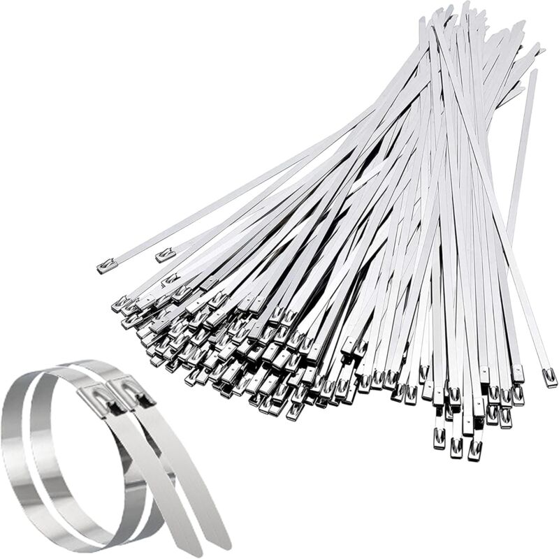 foto del prodotto kcvv 100 pezzi fascette in acciaio inox, fascette in acciaio inox da 200 mm 4,6 mm, fascette per cavi di scarico, cavi in fascio, manutenzione di