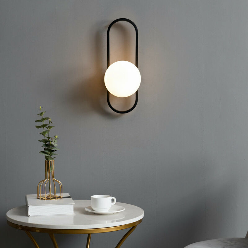 foto del prodotto kcvv applique in vetro per uso interno, moderne lampade da parete sferiche, base in ferro, e27, semplice applique, lanterna da parete per comodino,
