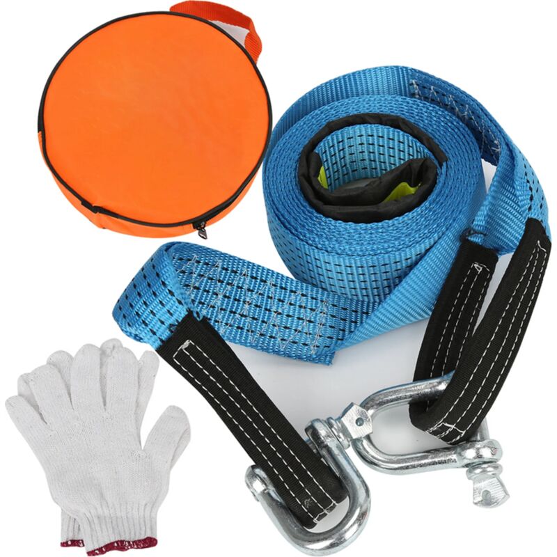 foto del prodotto kcvv cavo di traino blu 5 cm x 5 m capacit di carico fino a 8 tonnellate con 2 moschettoni, inclusa borsa