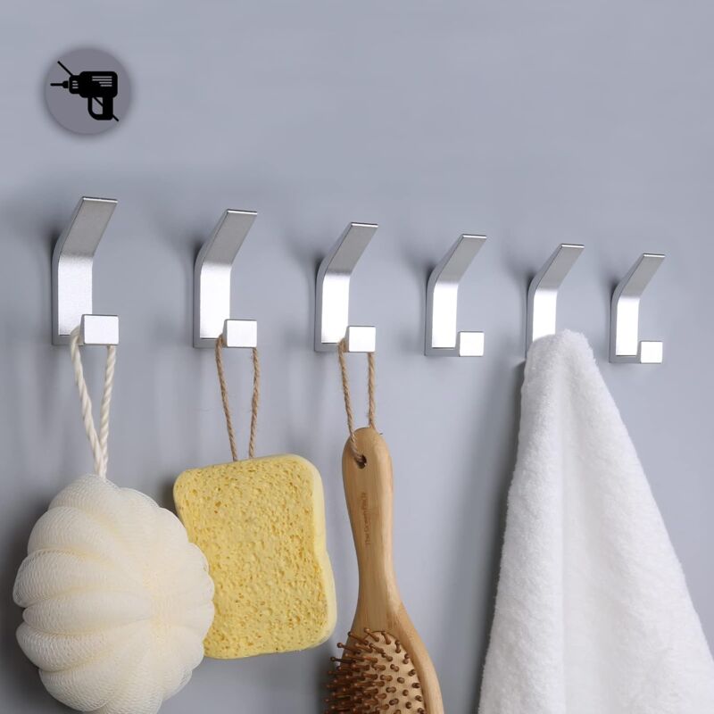 foto del prodotto kcvv confezione da 6 ganci autoadesivi, doppi ganci per asciugamani da bagno, supporto da parete autoadesivo per cucina, bagno, ufficio, armadio,