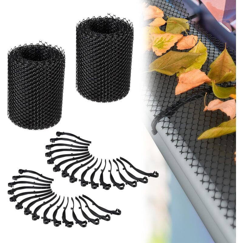 foto del prodotto kcvv griglie per grondaie, set da 2, ciascuna 600 x 15 cm, griglia in plastica, protezione completa 12 m, nero
