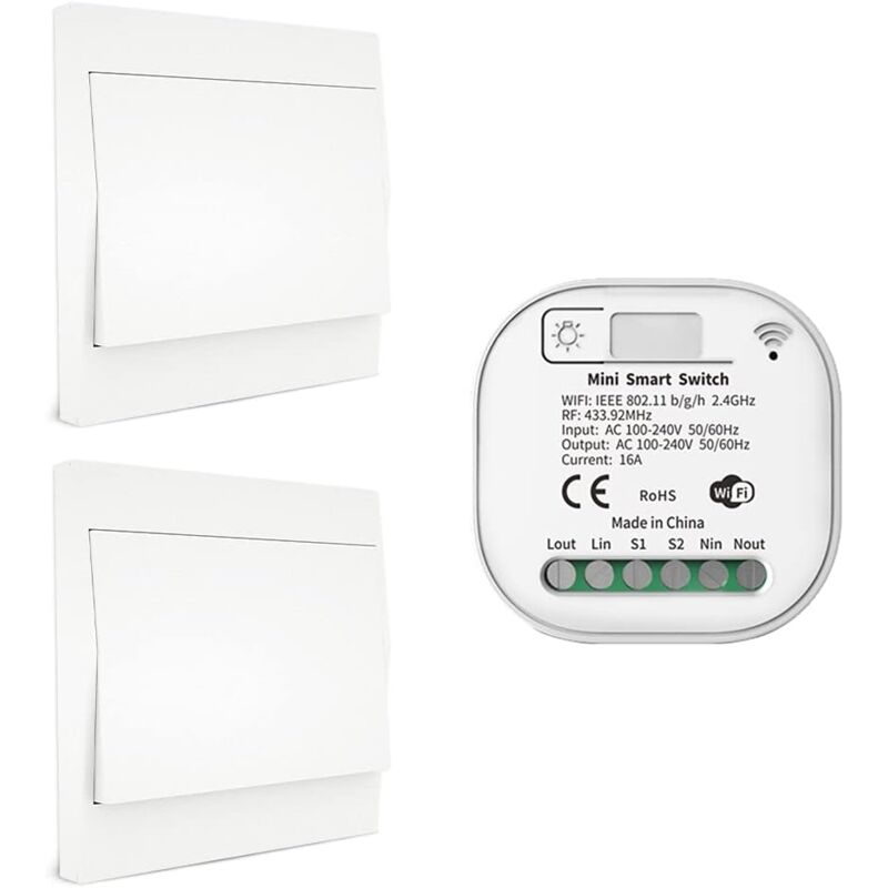 foto del prodotto kcvv interruttore luce rf433 e wifi con telecomando wireless, nessuna batteria, cablaggio e hub richiesti, compatibile con alexa google home tuya
