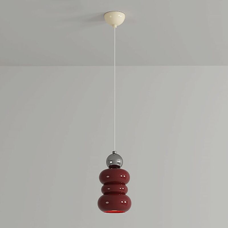 foto del prodotto kcvv lampada a sospensione in metallo cromato con paralume in resina rossa, mini lampada a sospensione da comodino, luce e27, lampade a sospensione
