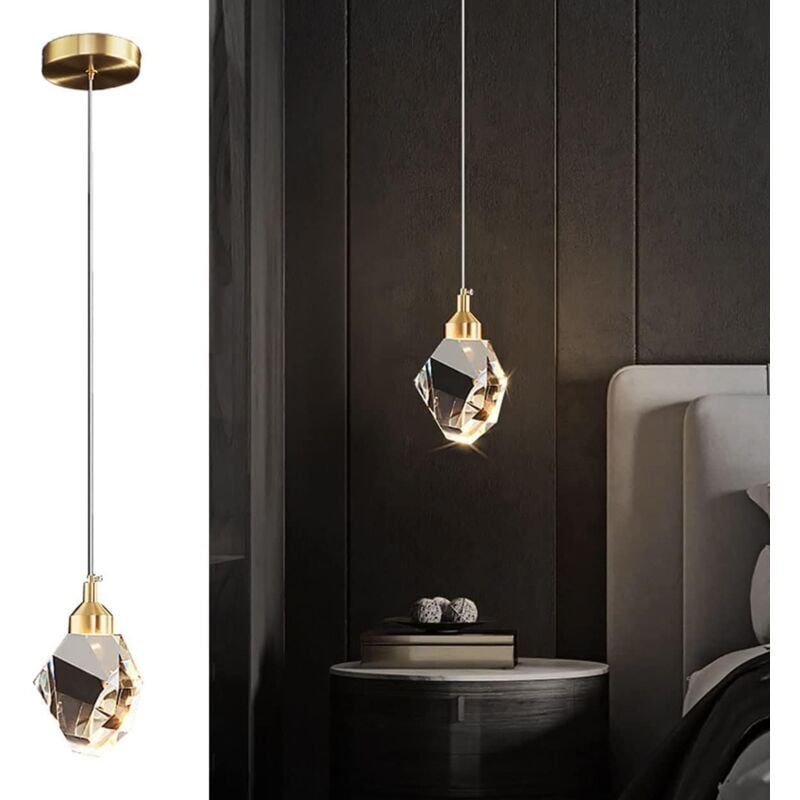 foto del prodotto kcvv lampada a sospensione moderna in cristallo, lampada a sospensione in cristallo a led a 3 colori, per isola cucina, camera da letto, soggiorno,