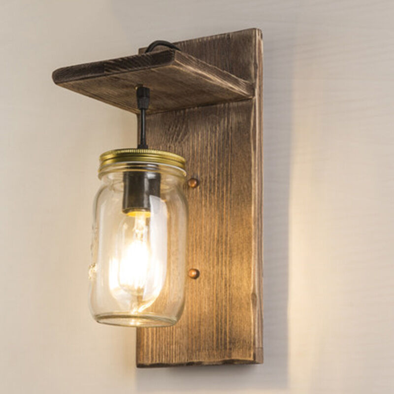 foto del prodotto kcvv lampada da parete per interni, lampada da parete in legno e27 vintage retr lampada da parete per interni per corridoio casa di campagna
