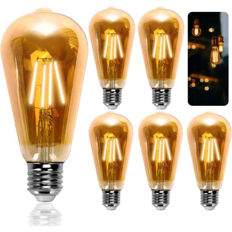 foto del prodotto kcvv lampadine edison vintage, e27, 6w, 600 lumen, bianco caldo 2200k, lampada decorativa st64, ideale per casa, bar, caff , ristoranti, non