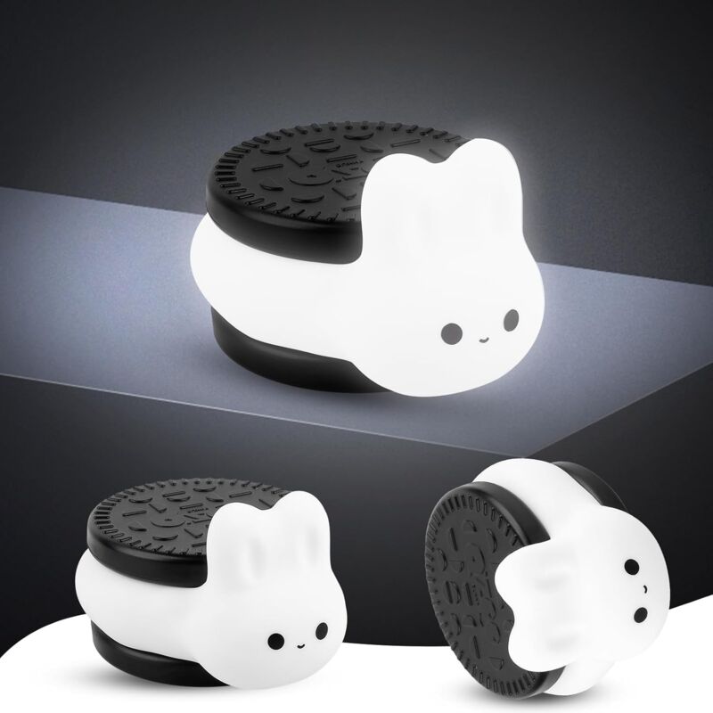 foto del prodotto kcvv luce notturna a forma di coniglietto con biscotti oreo per bambini, luce notturna in silicone per bambini, lampada da comodino a led per