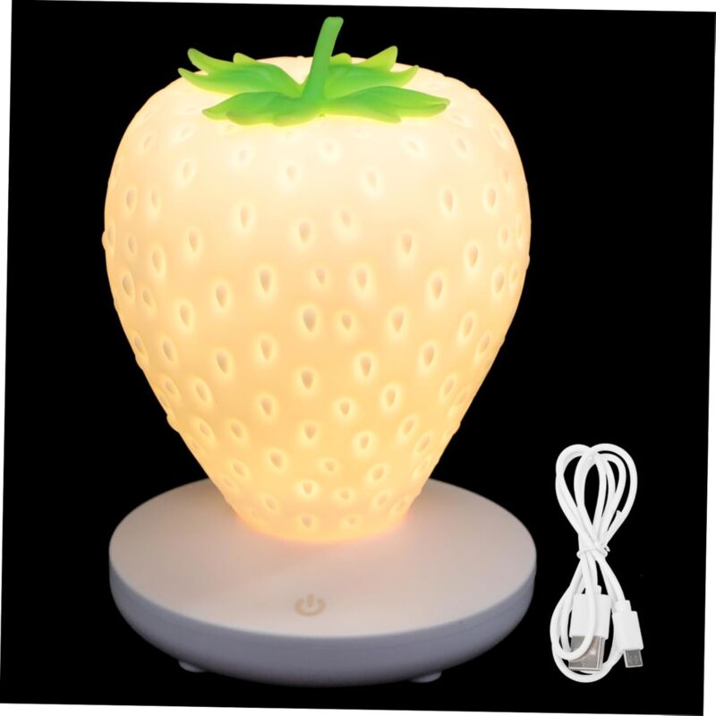 foto del prodotto kcvv luce notturna in silicone a forma di fragola per bambini, cambio colore, ricaricabile tramite usb, 3 modalit , interruttore touch, regalo per