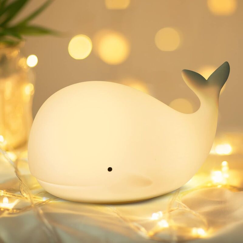 foto del prodotto kcvv luce notturna per bambini a forma di balena, morbida e carina lampada multicolore rgb in silicone per la cameretta dei bambini con modalit di