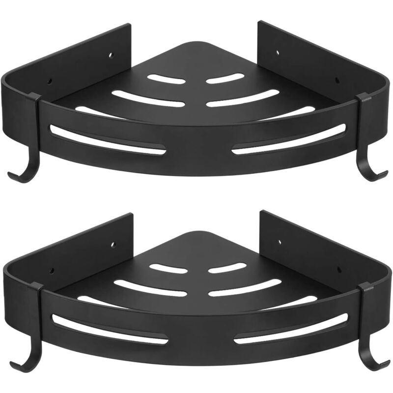 foto del prodotto kcvv mensola per doccia alluminio inox, angolo senza foratura triangolo 22,5 x 4,5 x 30,5 cm nero, 2 pezzi