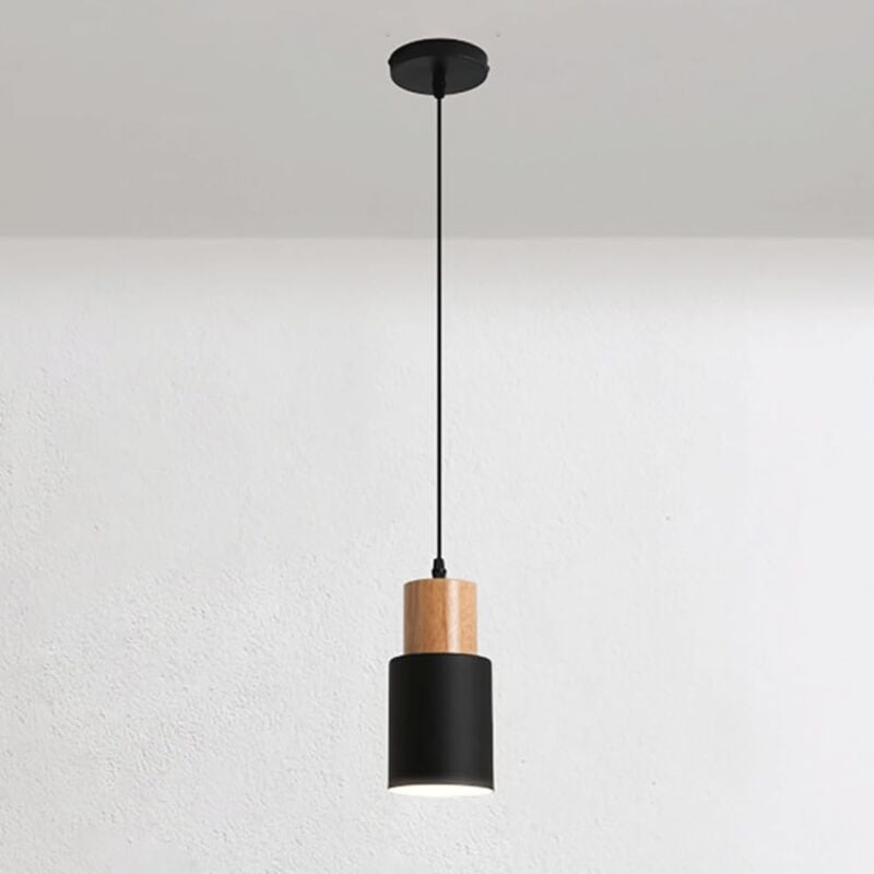 foto del prodotto kcvv mini lampada a sospensione da comodino, lampada a sospensione in legno con paralume cilindrico, lampade a sospensione con lunghi tubi