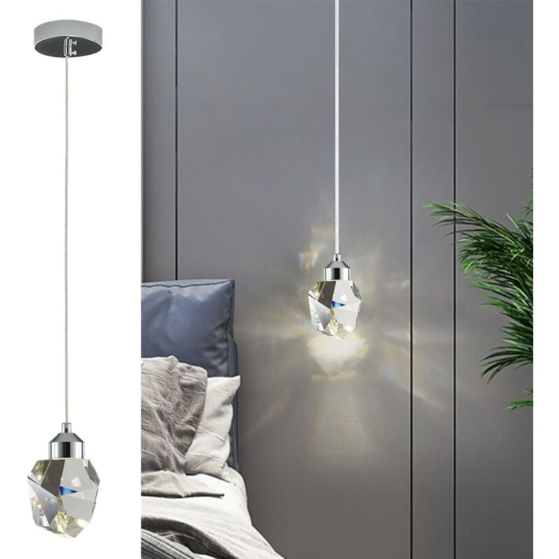 foto del prodotto kcvv moderna lampada a sospensione in cristallo, lampada a sospensione a led in cristallo, lampada da soffitto regolabile in cromo argento, per