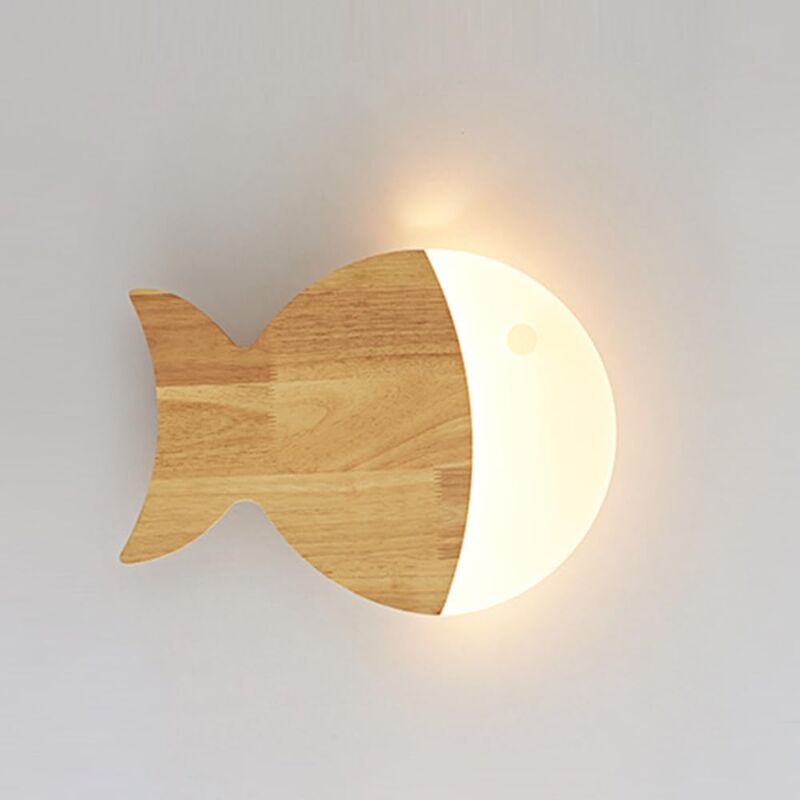 foto del prodotto kcvv piccola applique in legno con motivo a pesce, applique per camerette, applique decorative in legno, applique moderne a led 3000 k 