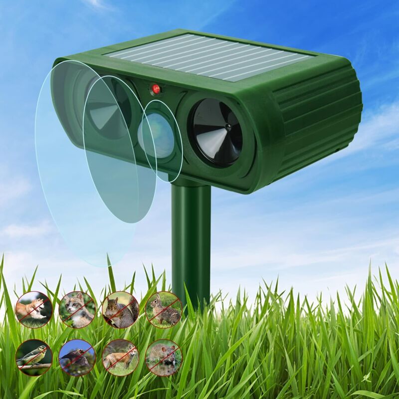 foto del prodotto kcvv repellente per gatti ad ultrasuoni, repellente per animali impermeabile ad energia solare per esterni con luce led, repellente ad ultrasuoni