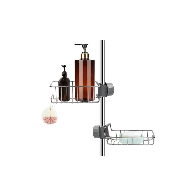 foto del prodotto kcvv set di 2 mensole doccia in acciaio inox senza foratura, mensola telescopica per bagno in acciaio inox