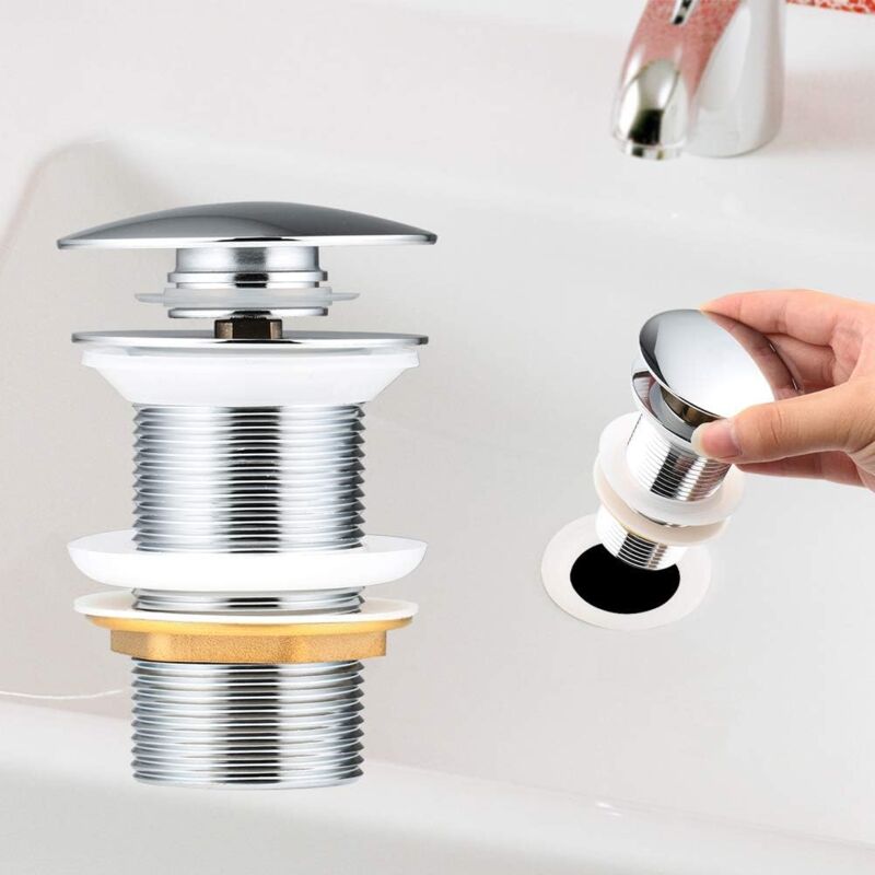 foto del prodotto kcvv tappo di scarico pop up senza troppopieno, tappo di scarico universale in rame cromato per cucine, bagni, lavandini, vasche