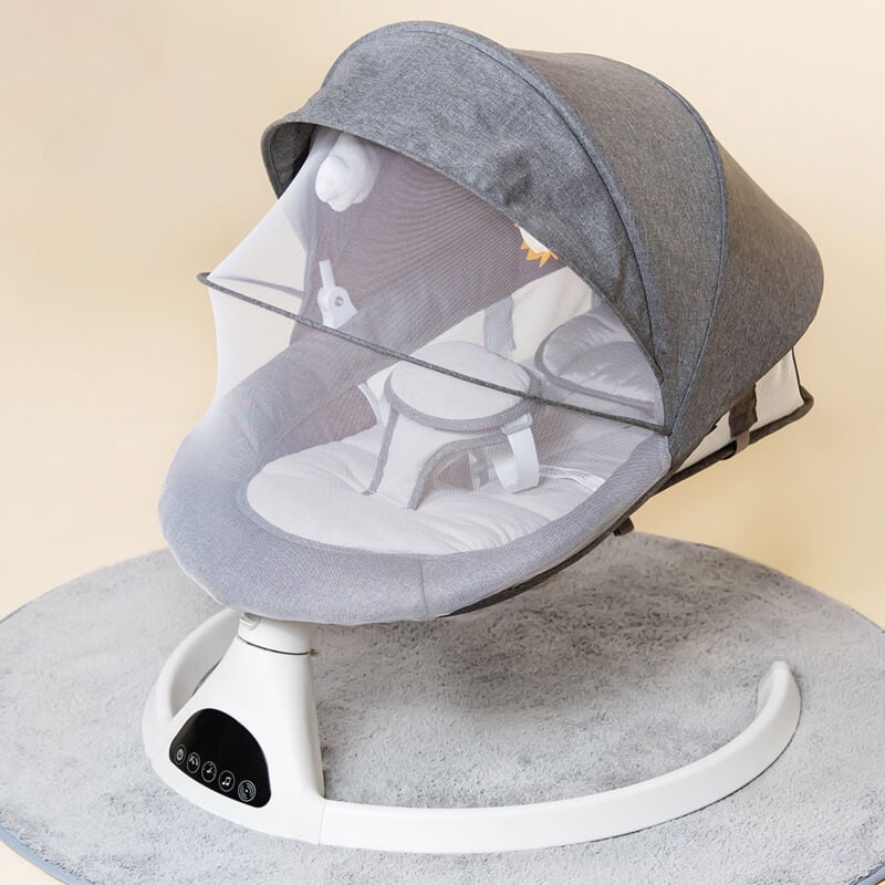 foto del prodotto keepbuying altalena per bambini, sdraietta elettrica a 5 velocit , con telecomando, display a led, musica bluetooth, usb, grigia