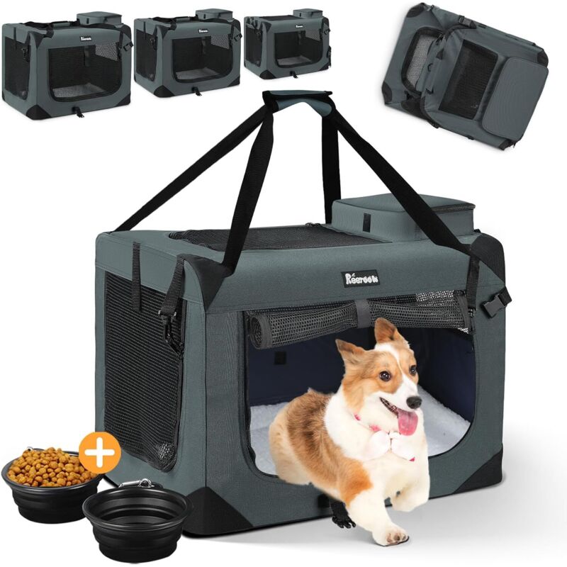 foto del prodotto keepbuying borsa da trasporto pieghevole per cani e gatti con ciotola, trasportino portatile e traspirante, tracolla regolabile 70x52x52 cm