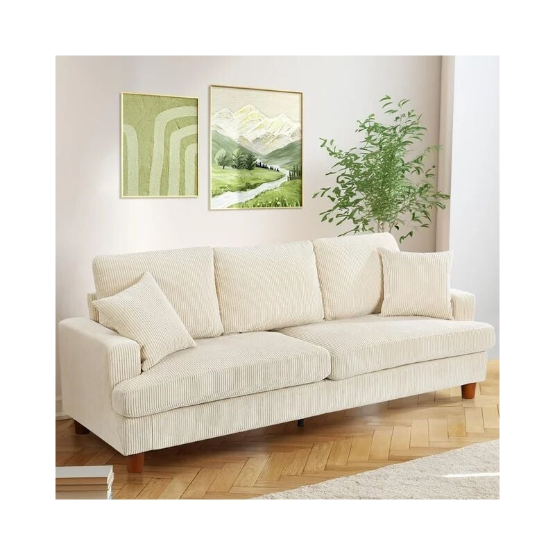 foto del prodotto keepbuying divano a 3 posti in velluto a coste, grande divano dritto imbottito moderno con sedute extra profonde da 53 cm, 2 cuscini, 220 l x 76 p