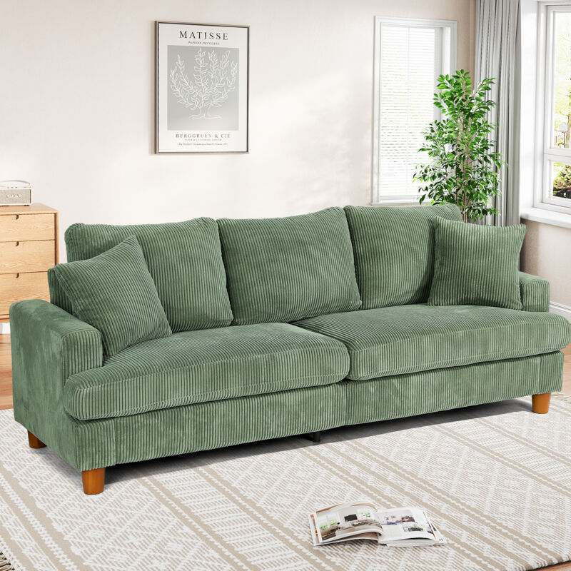 foto del prodotto keepbuying divano a 3 posti in velluto a coste, grande divano dritto imbottito moderno con sedute extra profonde da 53 cm, 2 cuscini, 220 l x 76 p