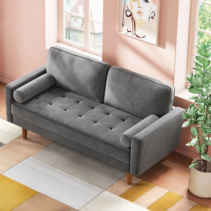 foto del prodotto keepbuying divano moderno a 2 posti in velluto, divano con braccioli arrotolabili, divano a due posti con braccioli, 148 l x 78 p x 85 a cm, grigio