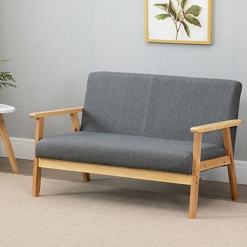 foto del prodotto keepbuying divano scandinavo a 2 posti, poltrona moderna da soggiorno in tessuto di lino grigio con struttura in legno, 107 x 60 x 76 cm, per