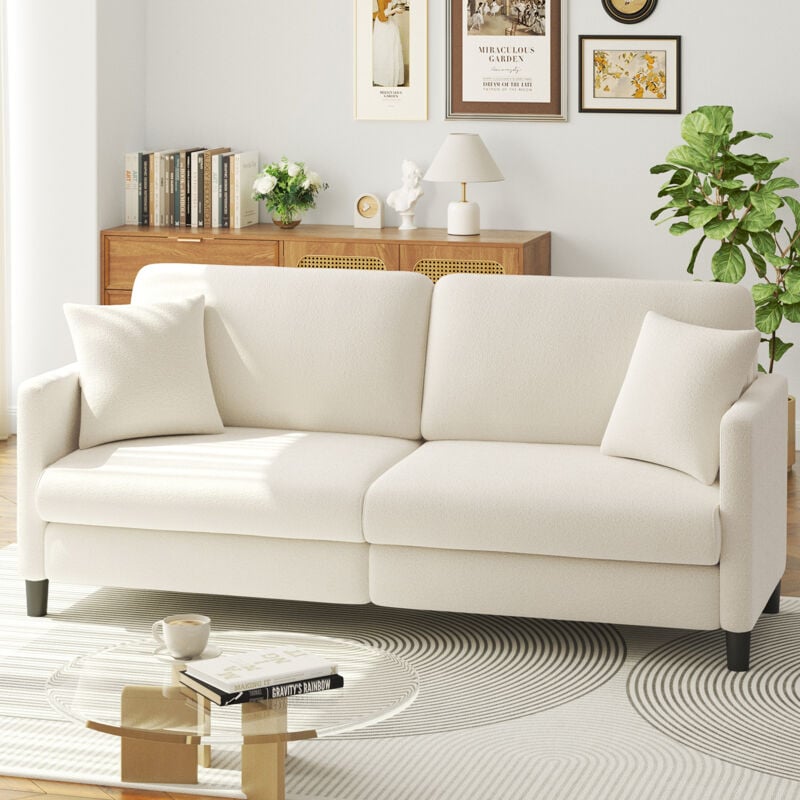 foto del prodotto keepbuying divano teddy a 3 posti in velluto, divano dritto in legno massello, divano a due posti con braccioli, 193 x 79 x 89 cm, beige