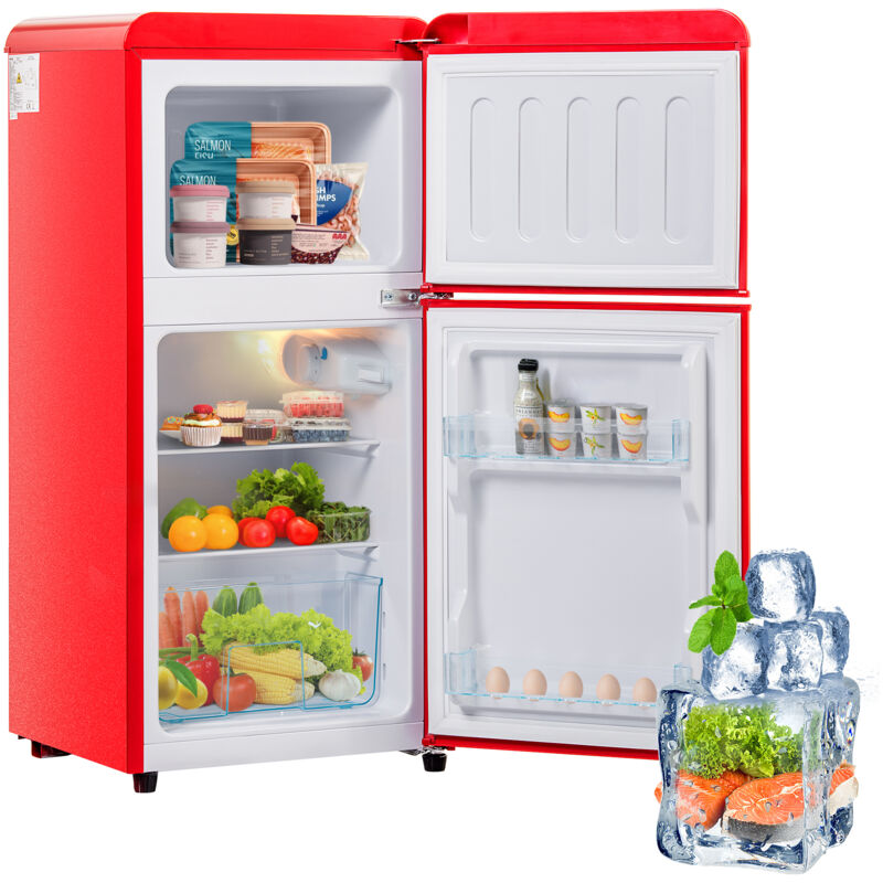 foto del prodotto keepbuying frigorifero combinato da 60 l, 27 c 13 c, stile vintage, due porte, 163 kwh anno led rosso classe f