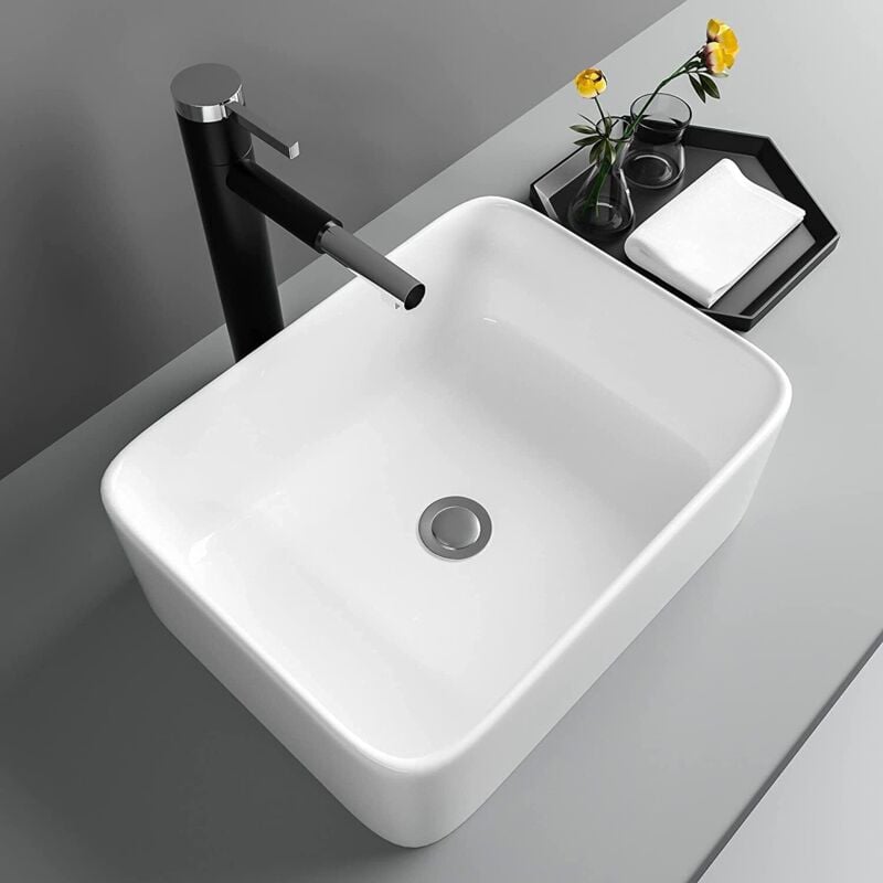 foto del prodotto keepbuying lavabo moderno rettangolare in ceramica, lavabo da bagno, lavabo bianco, 400x300x135 mm