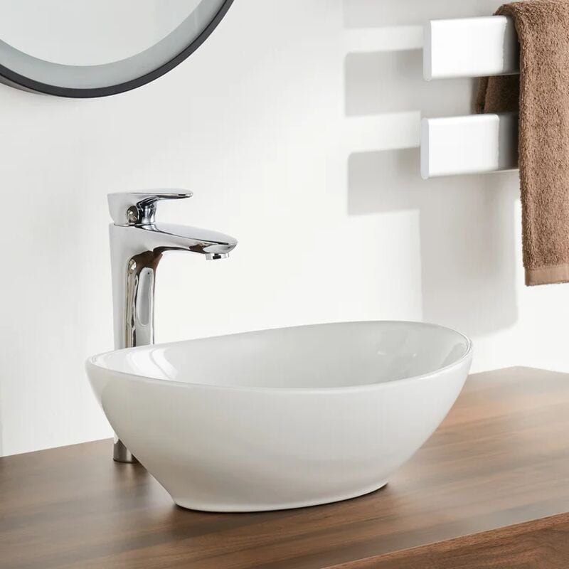 foto del prodotto keepbuying lavabo ovale moderno in ceramica, lavabo da bagno, lavabo bianco, 410 x 340 x 150 mm
