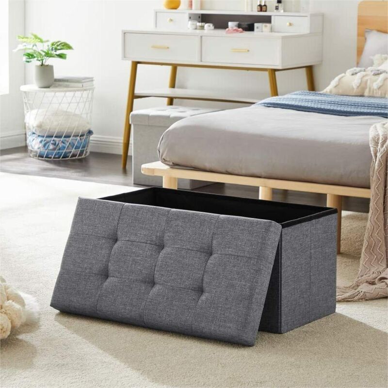 foto del prodotto keepbuying panca sgabello contenitore contenitore cassettiera pieghevole in poliestere 76 x 38 x 38 cm grigio scuro