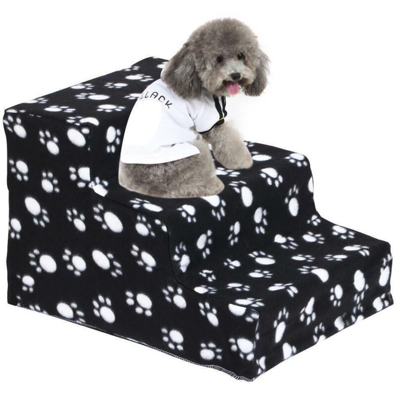 foto del prodotto keepbuying scale per animali domestici 45x35x30 cm, scale per cani e gatti con rivestimento in peluche, 3 gradini fino a 30 kg nero
