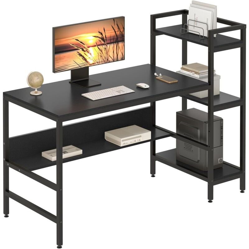 foto del prodotto keepbuying scrivania per computer con ripiani portaoggetti, scrivania per computer dripex in legno per camera da letto e soggiorno, 136 x 60 x 111