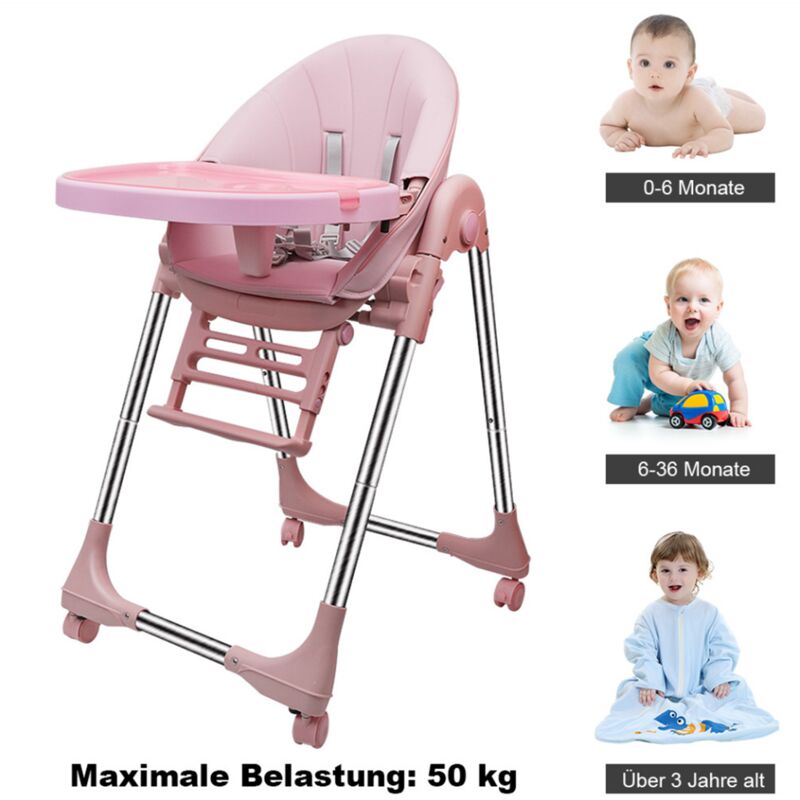 foto del prodotto keepbuying seggiolone per bambini, regolabile e pieghevole 5 altezze diverse, schienale reclinabile in 5 posizioni rosa