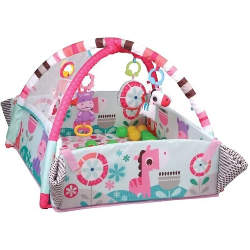 foto del prodotto keepbuying tappetino da gioco multifunzionale 5 in 1 30 palline incluse, 12 musiche e 20 minuti di musica e luci, rosa