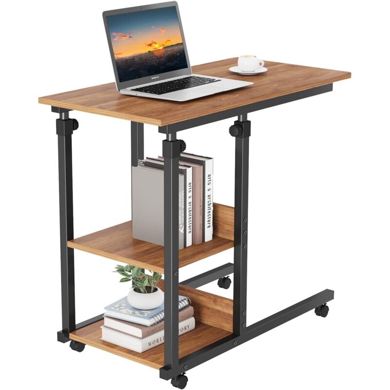 foto del prodotto keepbuying tavolino da salotto, tavolino laterale, comodino mobile regolabile in altezza con rotelle e ripiani portaoggetti per