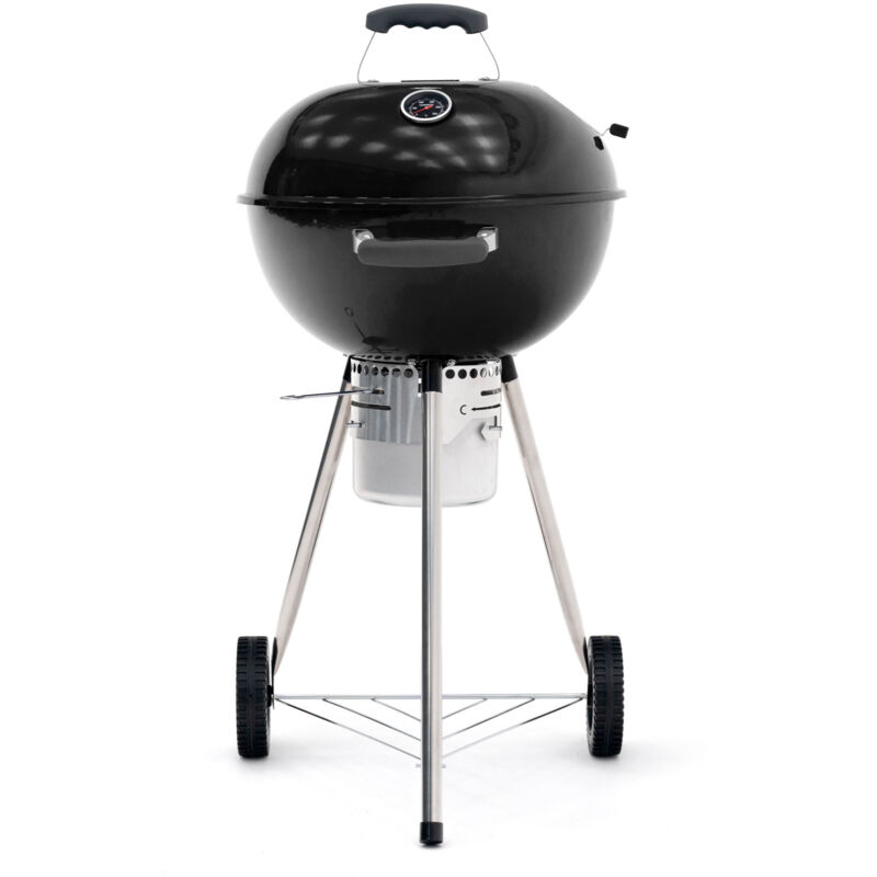foto del prodotto kekai barbecue a carbone portatile con ruote yellowstone 58x47x100 cm rotonda con coperchio e accendino smaltato in nero