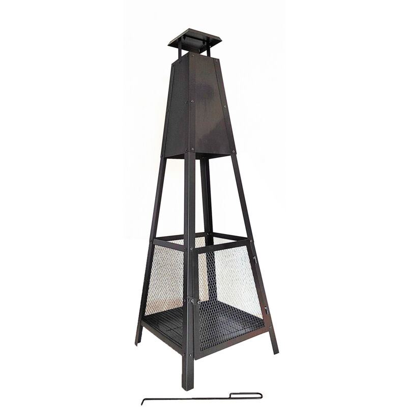 foto del prodotto kekai camino uso esterno akita totem 40x40x140 cm in acciaio design piramidale e attizzatoio