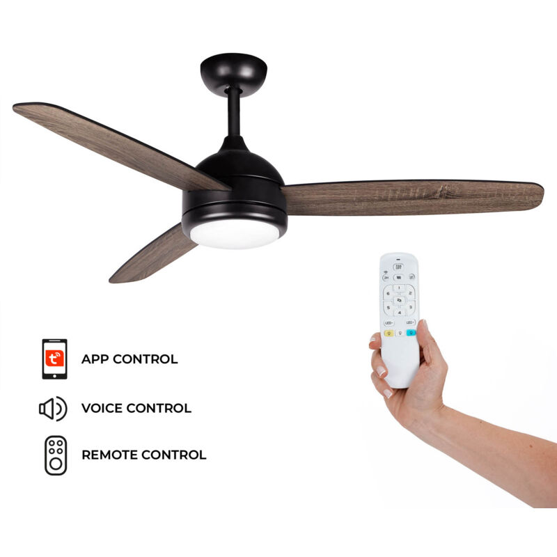 foto del prodotto kekai ventilatore da soffitto siroco nero dc 132x40cm 55w con pale in legno, luce regolabile, timer e applicazione smart