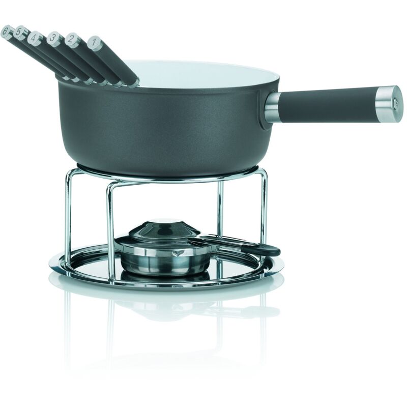 foto del prodotto kela 16564, set per fonduta, 10 pezzi, rivestimento in ceramica, ghisa di alluminio, adatto a piani a induzione, 1 l, lancy, grigio, aluminum, 2