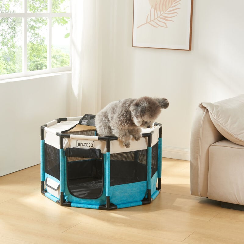 foto del prodotto kennel n r ysund rifugio coperto per cani e gatti 112 x 112 x 62 cm blu beige en.casa 