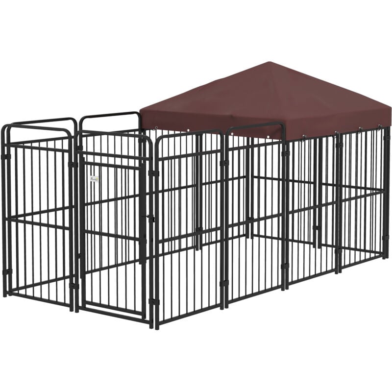 foto del prodotto kennel per cani da esterno in metallo con tettuccio marrone pawhut