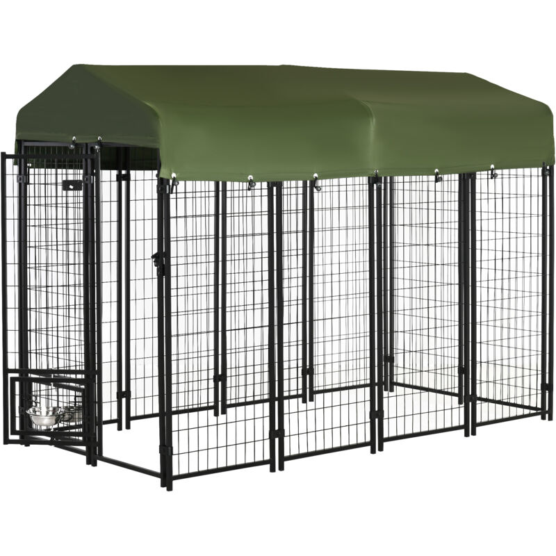 foto del prodotto kennel per interni ed esterni in acciaio e tessuto oxford nero verde pawhut